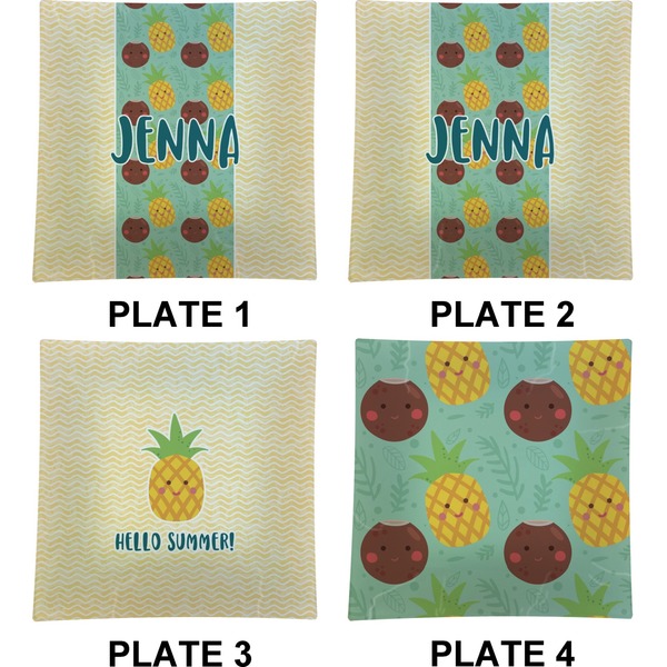 Pineapples and Coconuts Set of Square Dinner Plates (Approval)