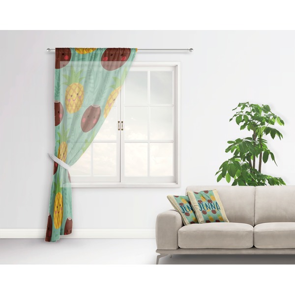 Pineapples and Coconuts Sheer Curtain With Window and Rod - in Room Matching Pillow