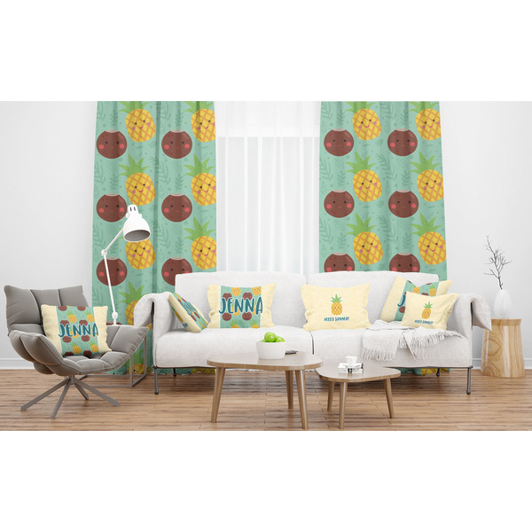 Pineapples and Coconuts Sheer and Custom Curtains in Room with Matching Pillows