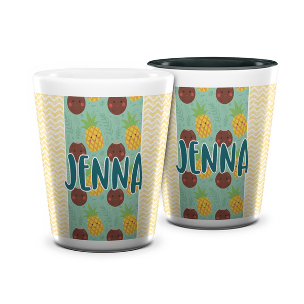 Custom Pineapples and Coconuts Ceramic Shot Glass - 1.5 oz (Personalized)