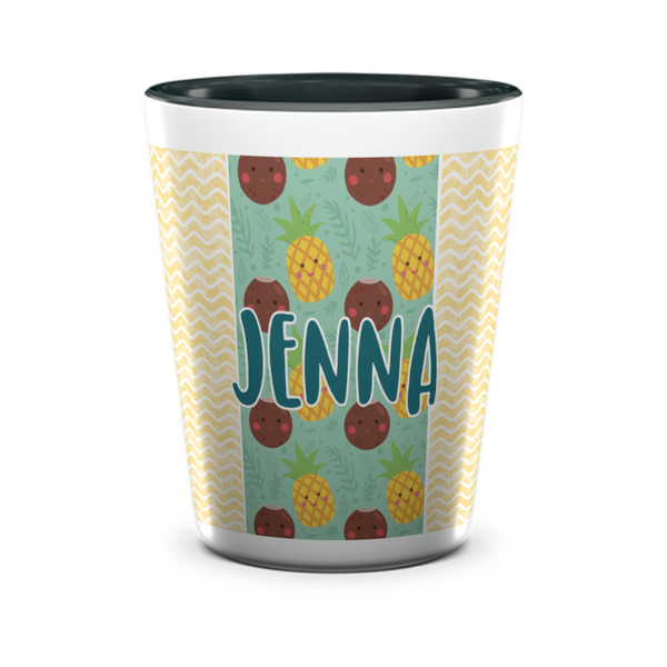 Custom Pineapples and Coconuts Ceramic Shot Glass - 1.5 oz - Two Tone - Set of 4 (Personalized)