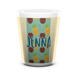 Pineapples and Coconuts Ceramic Shot Glass - 1.5 oz - White - Set of 4 (Personalized)