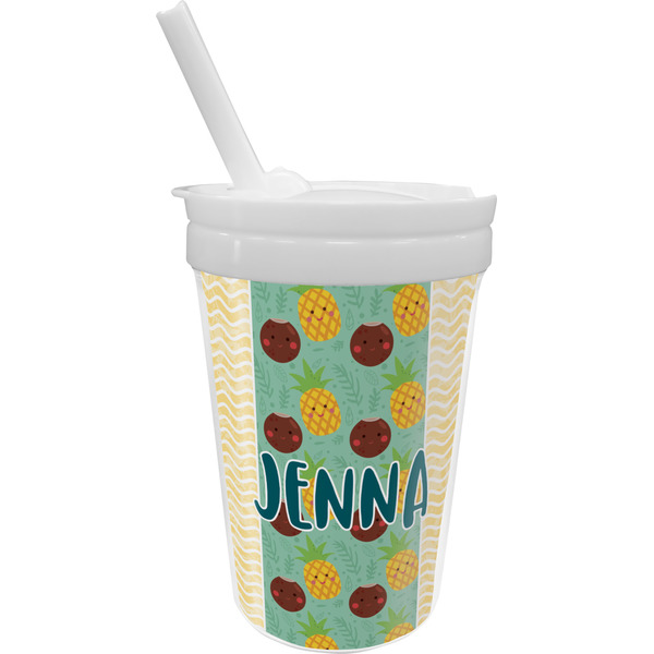 Custom Pineapples and Coconuts Sippy Cup with Straw (Personalized)