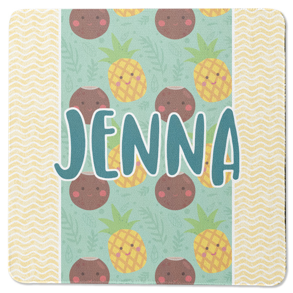Custom Pineapples and Coconuts Square Rubber Backed Coaster (Personalized)