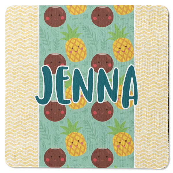 Custom Pineapples and Coconuts Square Rubber Backed Coaster (Personalized)