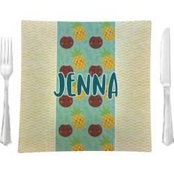 Pineapples and Coconuts 9.5" Glass Square Lunch / Dinner Plate- Single or Set of 4 (Personalized)