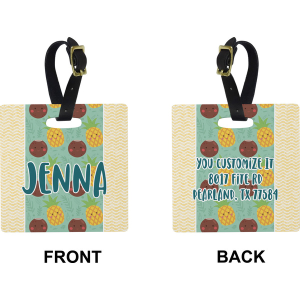 Pineapples and Coconuts Square Luggage Tag (Front + Back)
