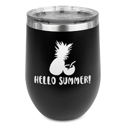 Pineapples and Coconuts Stemless Stainless Steel Wine Tumbler - Black - Double Sided (Personalized)