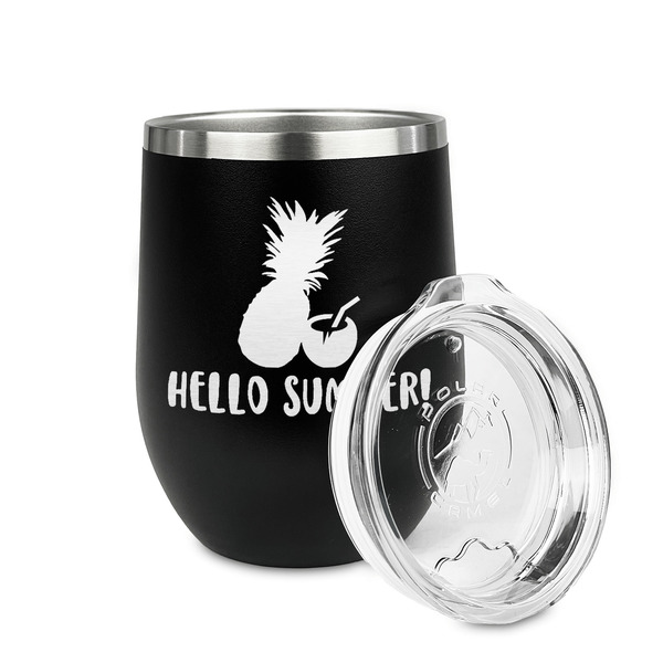 Pineapples and Coconuts Stainless Wine Tumblers - Black - Single Sided - Alt View