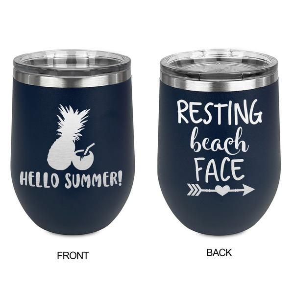 Pineapples and Coconuts Stainless Wine Tumblers - Navy - Double Sided - Approval