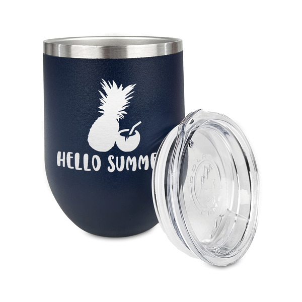 Pineapples and Coconuts Stainless Wine Tumblers - Navy - Single Sided - Alt View