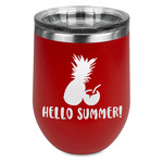 Pineapples and Coconuts Stemless Stainless Steel Wine Tumbler - Red - Single Sided (Personalized)