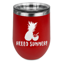 Pineapples and Coconuts Stemless Stainless Steel Wine Tumbler - Red - Single Sided (Personalized)