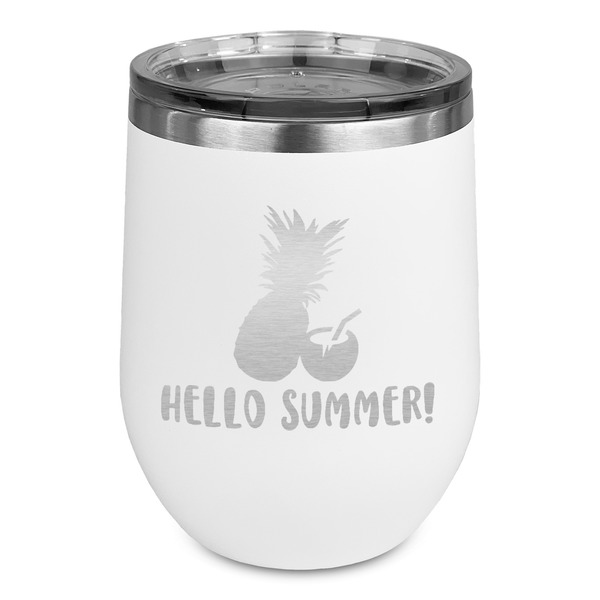Custom Pineapples and Coconuts Stemless Stainless Steel Wine Tumbler - White - Double Sided (Personalized)