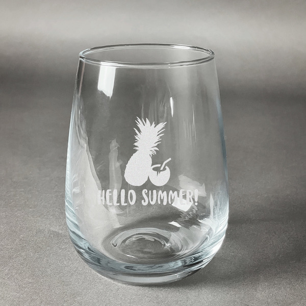 Custom Pineapples and Coconuts Stemless Wine Glass - Engraved (Personalized)