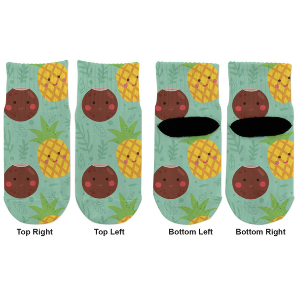Pineapples and Coconuts Toddler Ankle Socks - Double Pair - Front and Back - Apvl