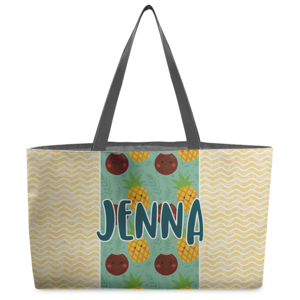 Custom Pineapples and Coconuts Beach Totes Bag - w/ Black Handles (Personalized)