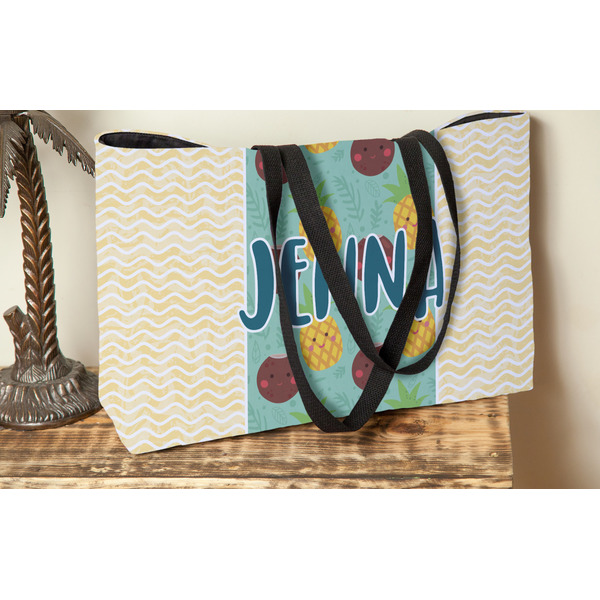 Pineapples and Coconuts Tote w/Black Handles - Lifestyle View