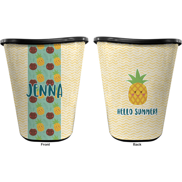 Pineapples and Coconuts Trash Can Black - Front and Back - Apvl