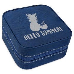 Pineapples and Coconuts Travel Jewelry Box - Navy Blue Leather (Personalized)