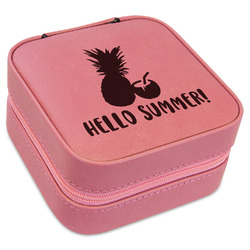Pineapples and Coconuts Travel Jewelry Boxes - Pink Leather (Personalized)