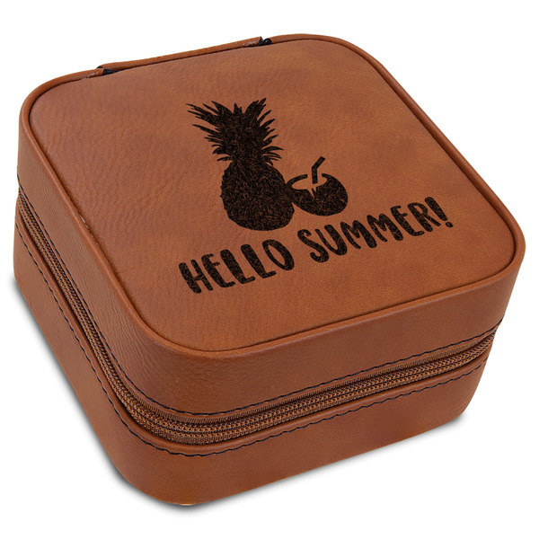 Custom Pineapples and Coconuts Travel Jewelry Box - Rawhide Leather (Personalized)