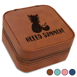 Pineapples and Coconuts Travel Jewelry Box - Leather (Personalized)