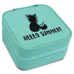 Pineapples and Coconuts Travel Jewelry Box - Teal Leather (Personalized)