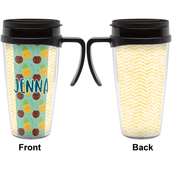 Pineapples and Coconuts Travel Mug with Black Handle - Approval
