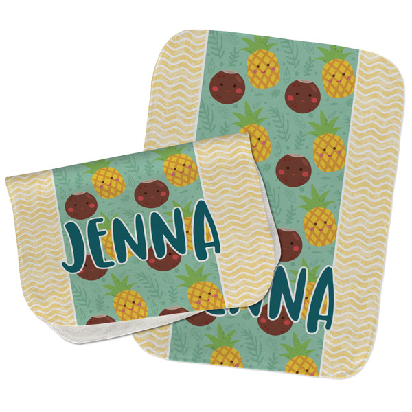Custom Pineapples and Coconuts Burp Cloths - Fleece - Set of 2 w/ Name or Text