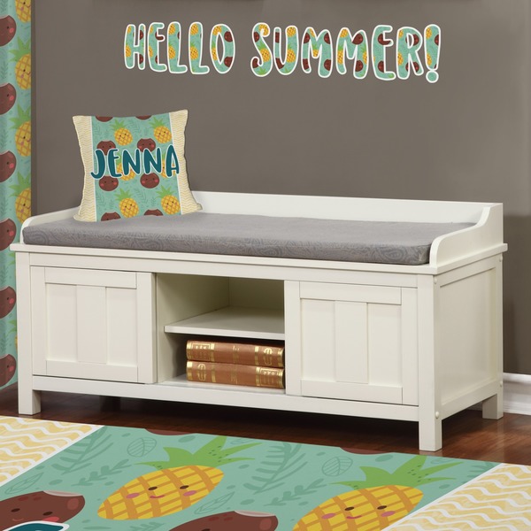 Pineapples and Coconuts Wall Name Decal Above Storage bench