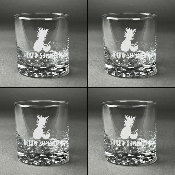 Pineapples and Coconuts Whiskey Glasses - Set of 4 all Engraved