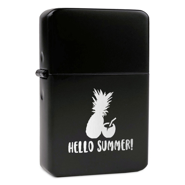 Custom Pineapples and Coconuts Windproof Lighter - Black - Single Sided & Lid Engraved (Personalized)
