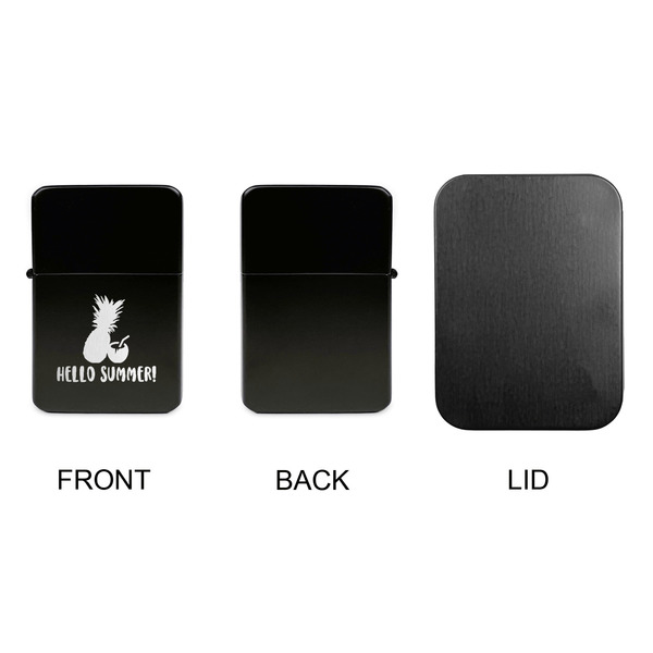 Pineapples and Coconuts Windproof Lighters - Black, Single Sided, No Lid - APPROVAL