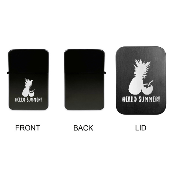 Pineapples and Coconuts Windproof Lighters - Black, Single Sided, w Lid - APPROVAL