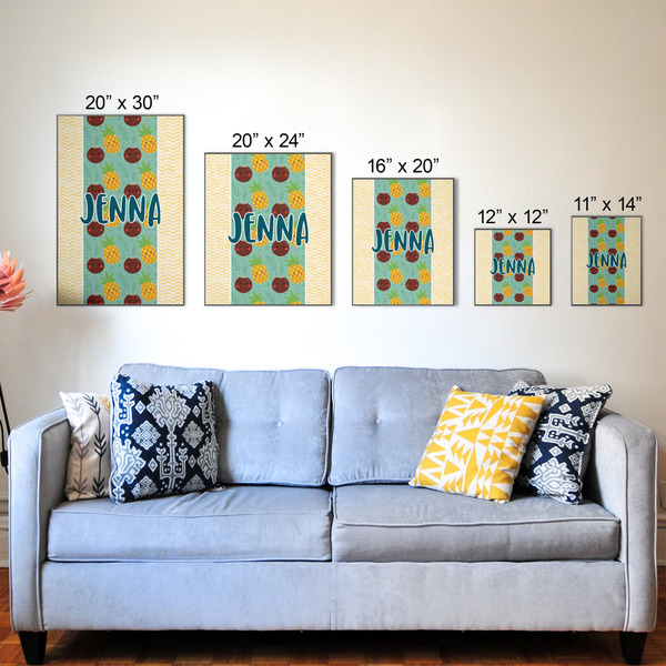 Pineapples and Coconuts Wood Prints - Size Comparison