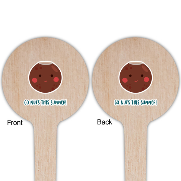 Pineapples and Coconuts Wooden 4" Food Pick - Round - Double Sided - Front & Back