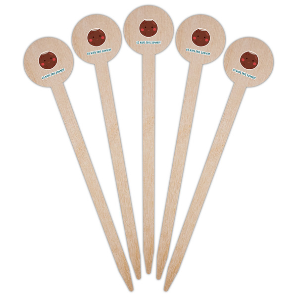 Pineapples and Coconuts Wooden 6" Food Pick - Round - Fan View