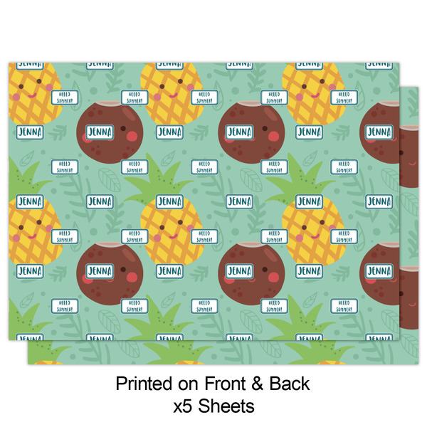 Pineapples and Coconuts Wrapping Paper Sheet - Double Sided - Front