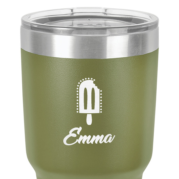 Popsicles and Polka Dots 30 oz Stainless Steel Ringneck Tumbler - Olive - Close Up