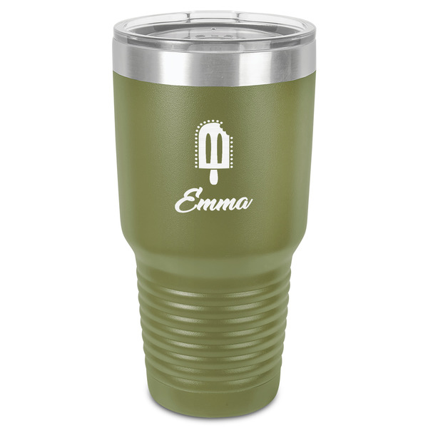 Popsicles and Polka Dots 30 oz Stainless Steel Ringneck Tumbler - Olive - Front