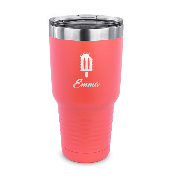 Custom Popsicles and Polka Dots 30 oz Stainless Steel Tumbler - Coral - Single Sided (Personalized)