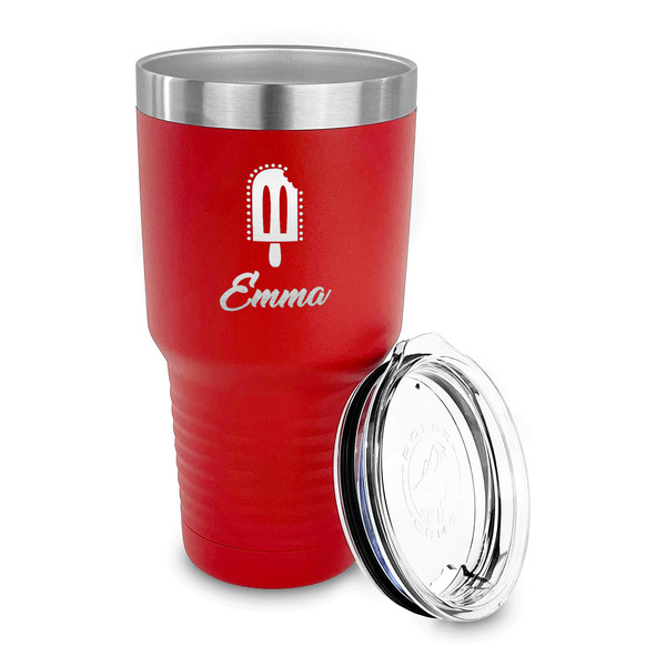 Popsicles and Polka Dots 30 oz Stainless Steel Ringneck Tumblers - Red - LID OFF