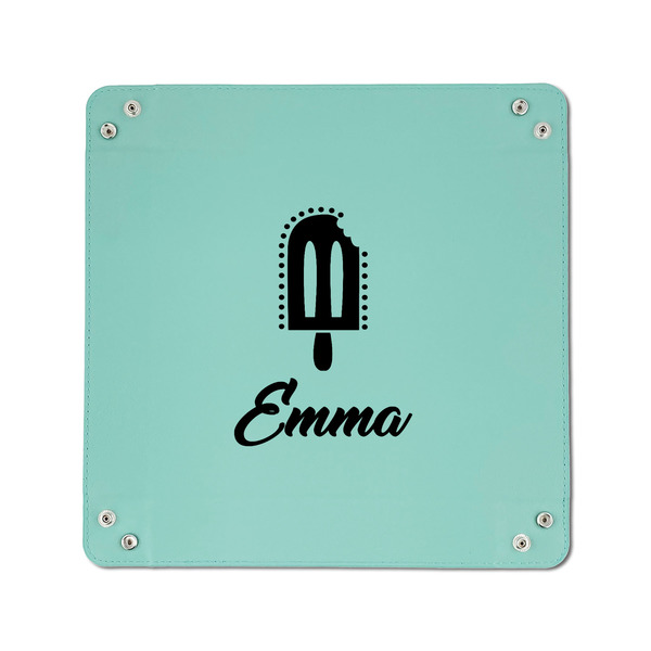 Popsicles and Polka Dots 6" x 6" Teal Leatherette Snap Up Tray - APPROVAL