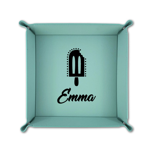 Popsicles and Polka Dots 6" x 6" Teal Leatherette Snap Up Tray - FOLDED UP