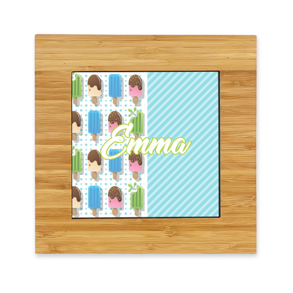 Custom Popsicles and Polka Dots Bamboo Trivet with Ceramic Tile Insert (Personalized)