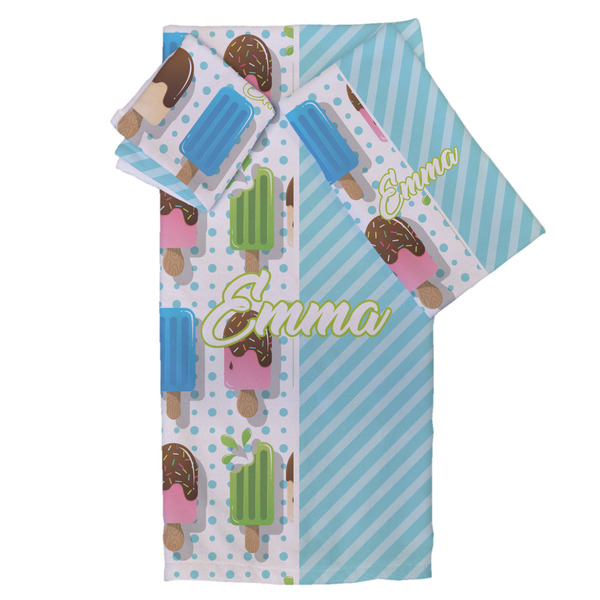 Custom Popsicles and Polka Dots Bath Towel Set - 3 Pcs (Personalized)