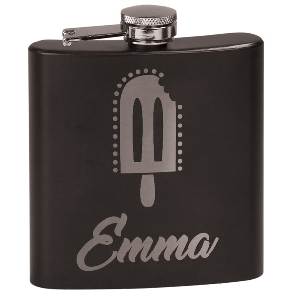 Custom Popsicles and Polka Dots Black Flask Set (Personalized)