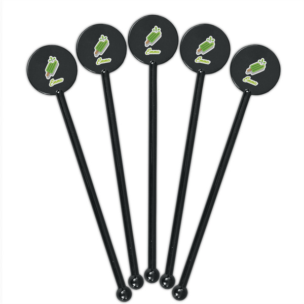 Popsicles and Polka Dots Black Plastic 5.5" Stir Stick - Round - Fan View