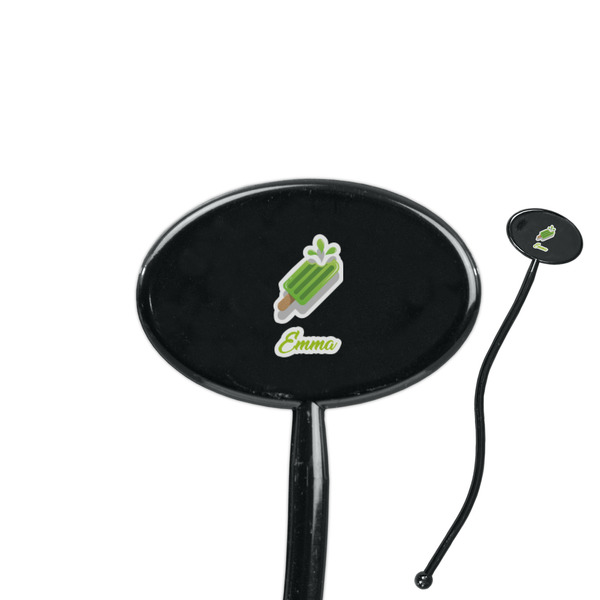 Custom Popsicles and Polka Dots 7" Oval Plastic Stir Sticks - Black - Single Sided (Personalized)